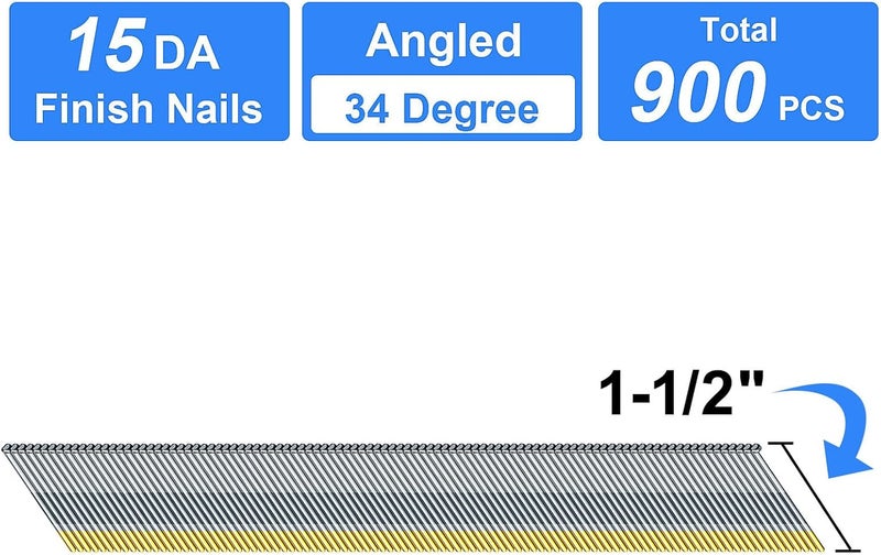 SimCos 15 Gauge 34-Degree DA Series Angled Finish Nails, Galvanized Assorted Size Project Pack for Pneumatic, Electric Angled Finish Nailer or Nail Gun (1-1/2"-900 pcs) - Image 2